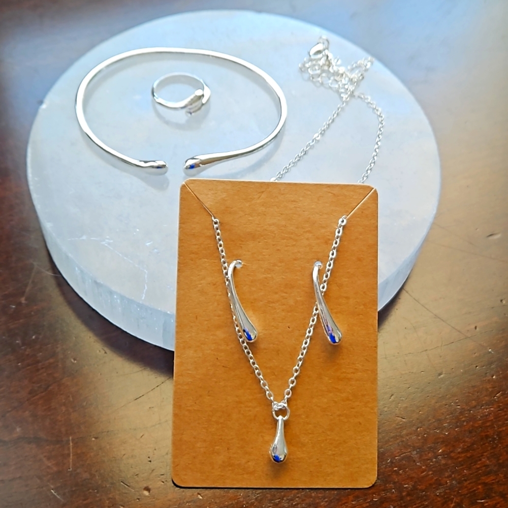 Silver tear drop matching set.